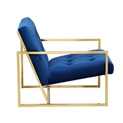 Product Furniture Photography | Melbourne Photography | Blue velvet and gold armchair angle shot on white background